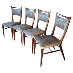 Vintage 1950s Paul McCobb Sophisticated Dining Chairs Mahogany Brass Velvet, Set of Four