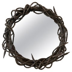 Folk Art Wrought Iron Thorny Vine Framed Mirror