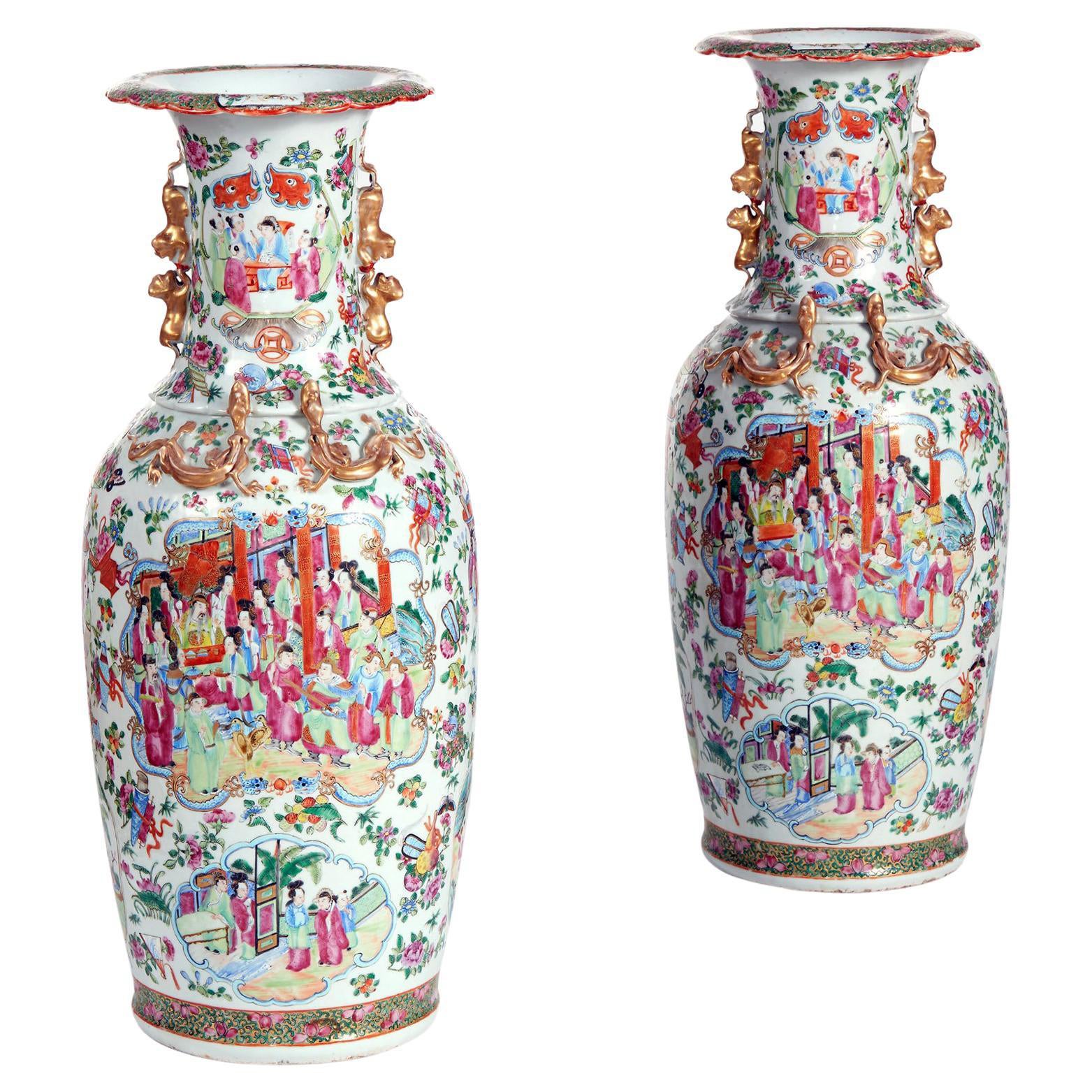 Chinese Export Porcelain Large Rose Medallion Vases For Sale
