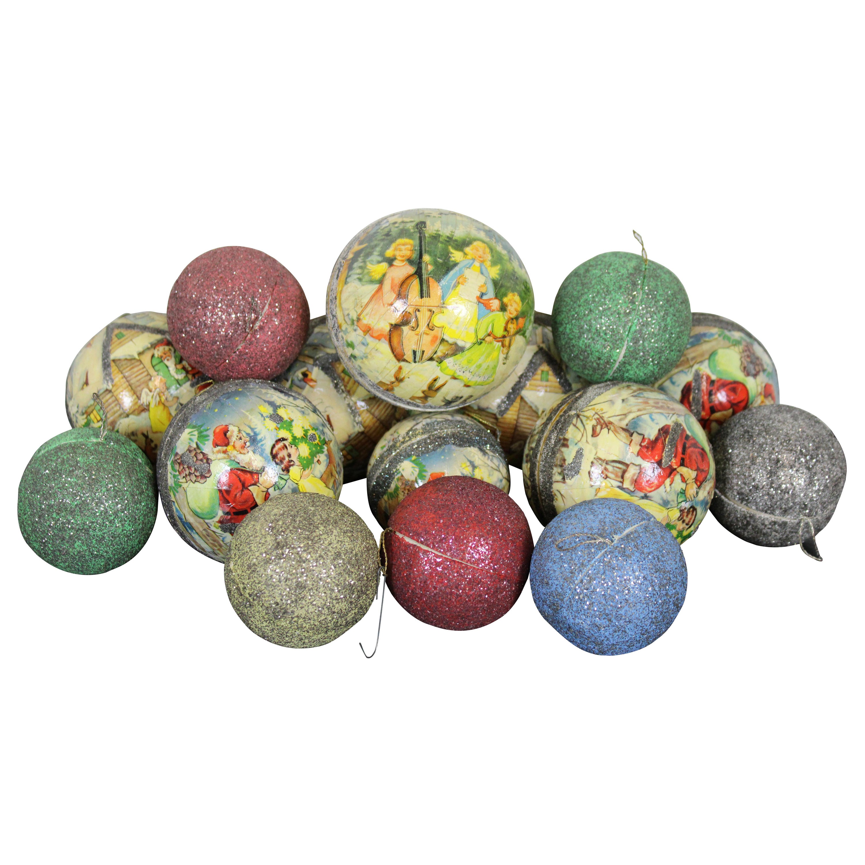 15 1950s German Paper Mache Christmas Tree Candy Container Ball Ornaments
