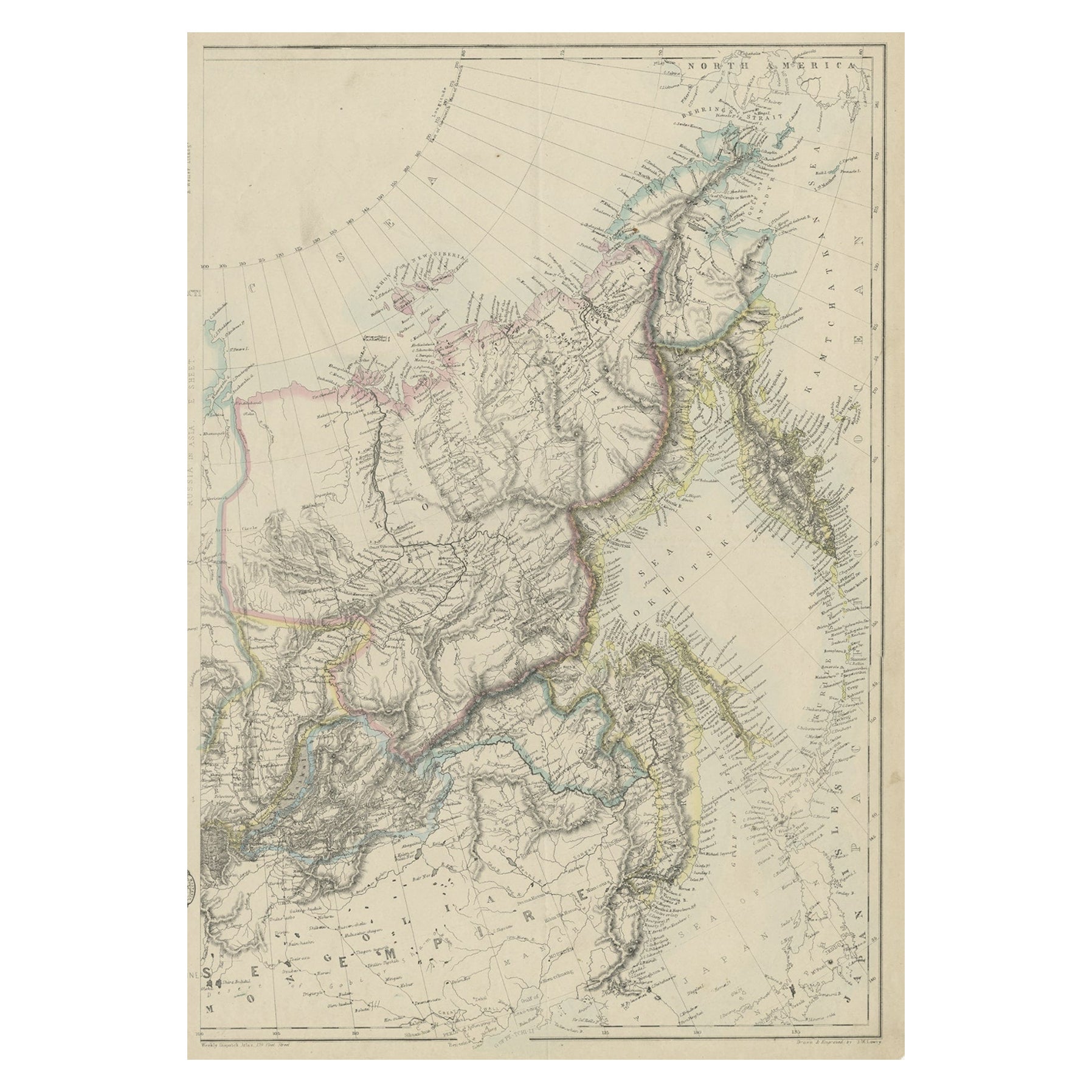 Ancienne carte de Russie Originaire de l'Atlas du Weekly Dispatch, datant d'environ 1865