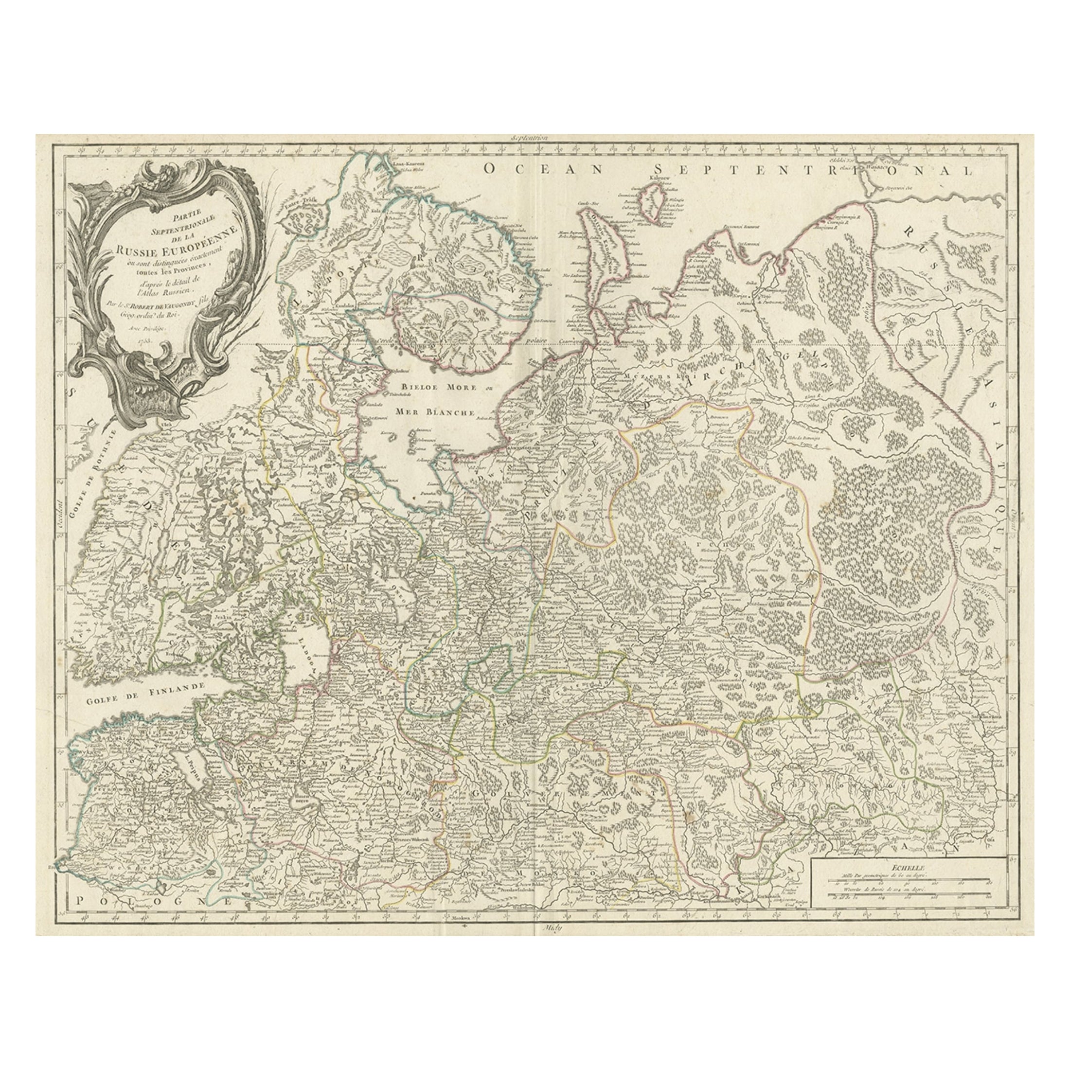 Original Antique Map of the Northwestern Part of Russia in Europe, 1753 For Sale