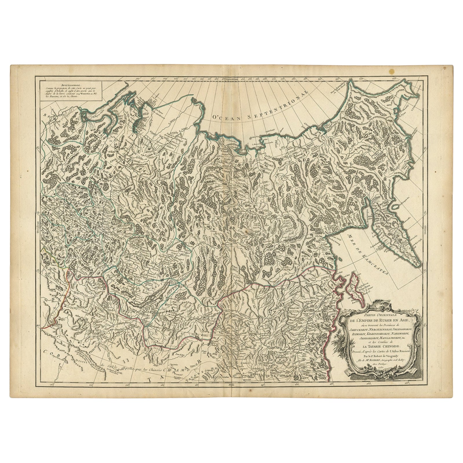 Detailed Original Antique Map of the Russian Empire in Asia, 1750 For Sale