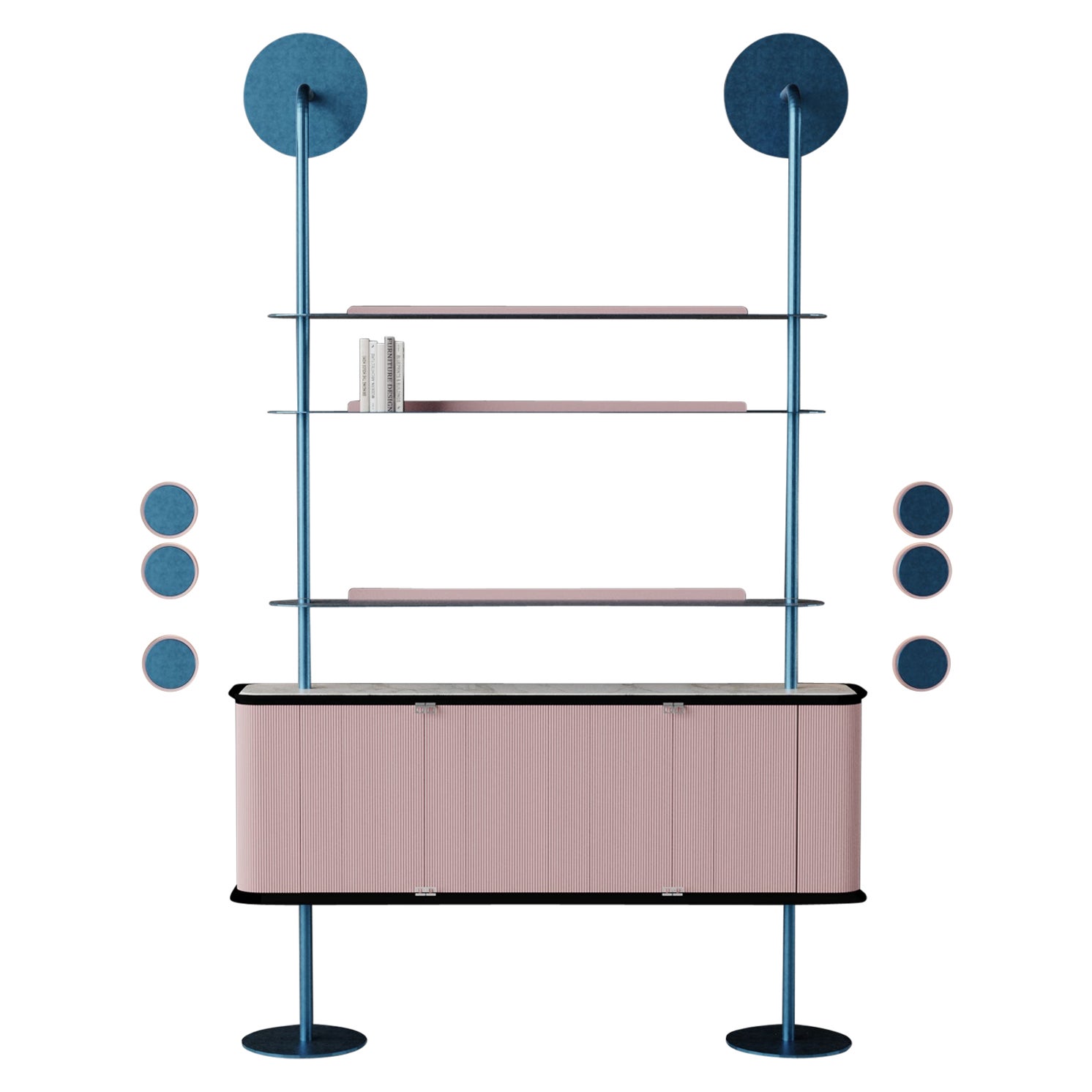 Contemporary Matias Sagaría Bookcase Storage Doble-Sided Metal Wood Pink Blue For Sale