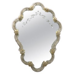 Stunning Murano Glass Wall Mirror Clear and Gold Flakes Glass 1960s, Italy
