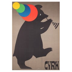 Polish, Vintage Cyrk/Circus Poster Trumpet Playing Bear 1969 Treutler
