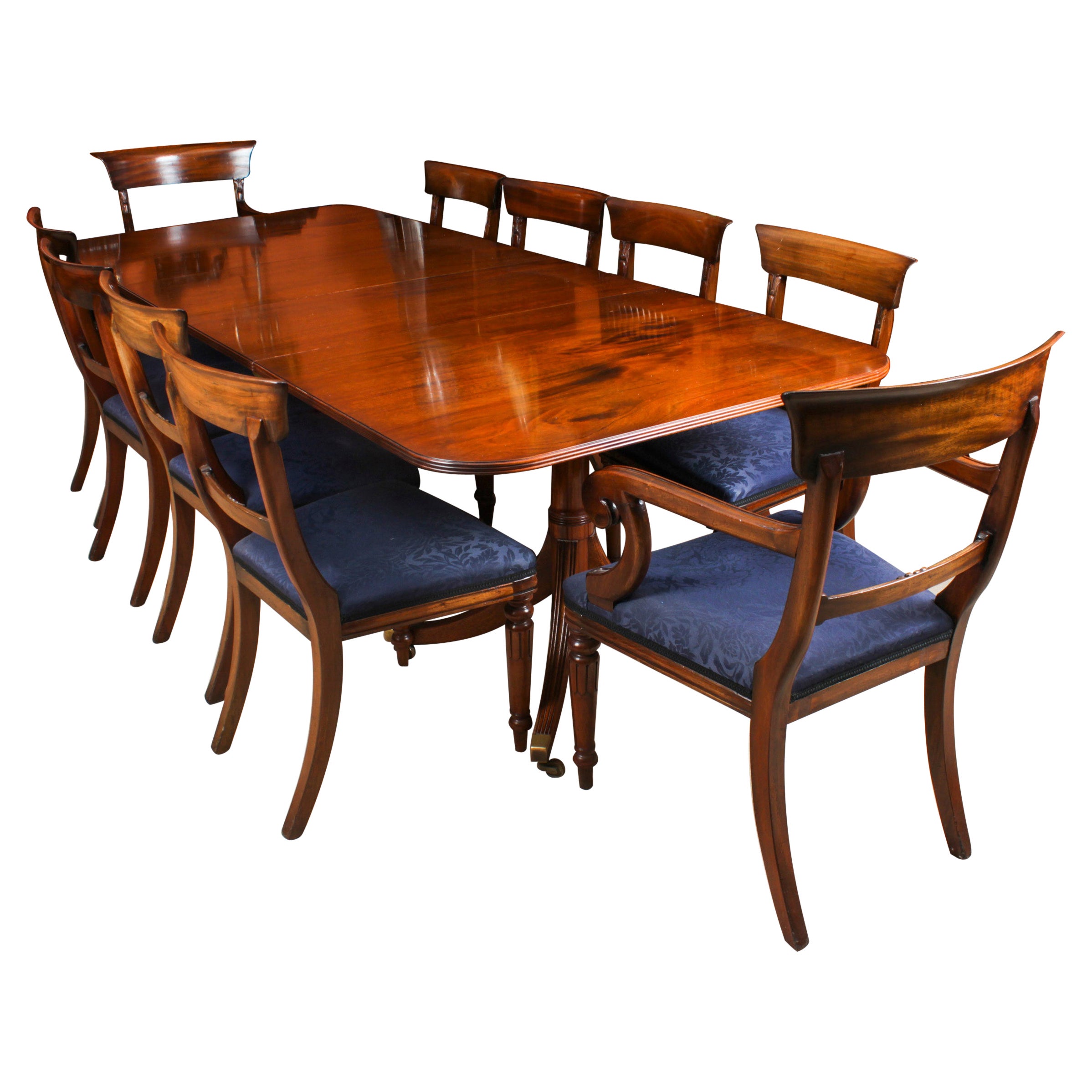 Vintage Twin Pillar Dining Table & 10 Dining Chairs by William Tillman 20th C
