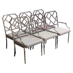 DIA, ensemble de six chaises de salle à manger de style Chippendale chinois en chrome