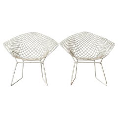 Used Harry Bertoia Knoll Pair of White Welded Metal Wire Diamond Armchairs 1952