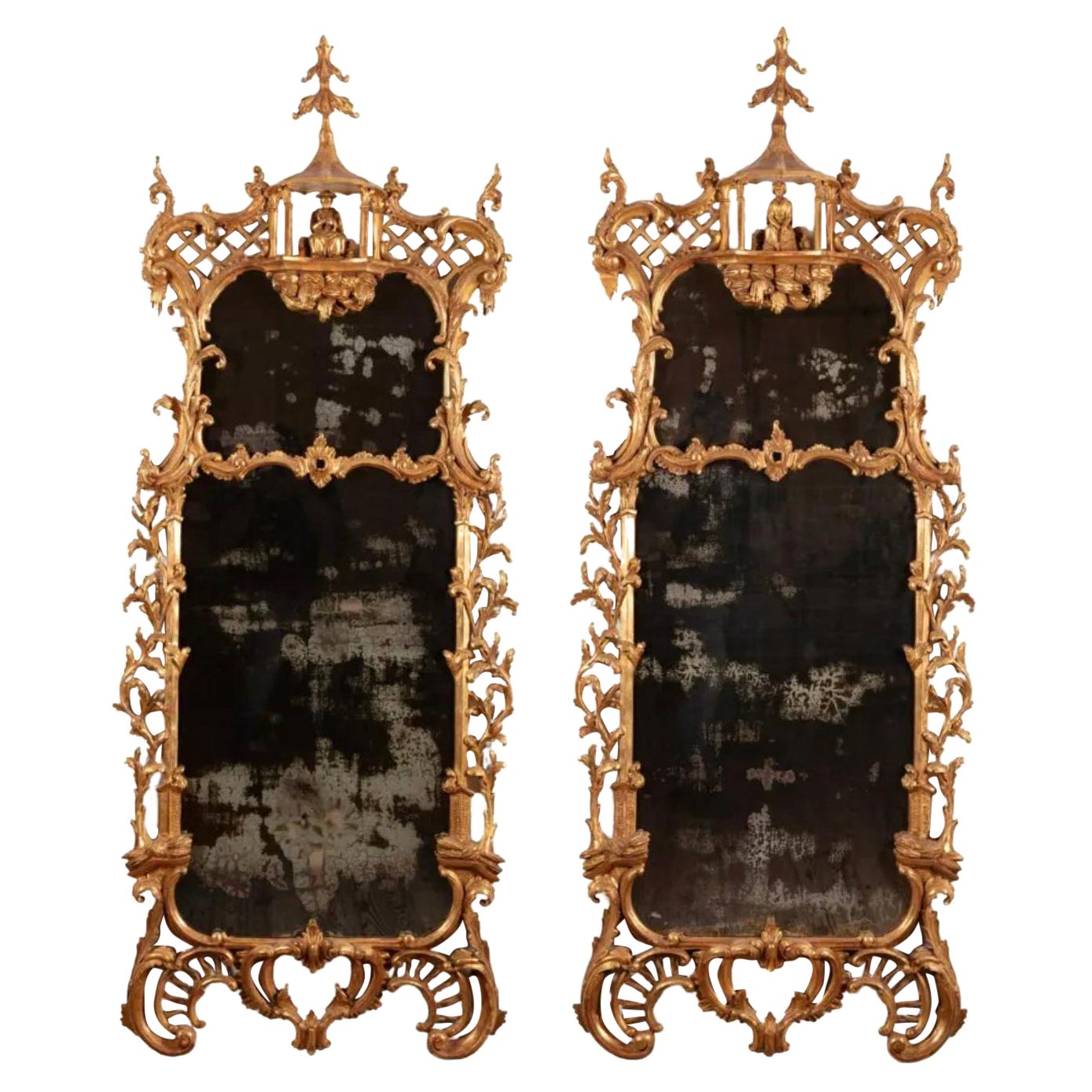 Unglaubliches Paar georgianischer chinesischer Chippendale-Spiegel des 18. Jahrhunderts, Florian Papp