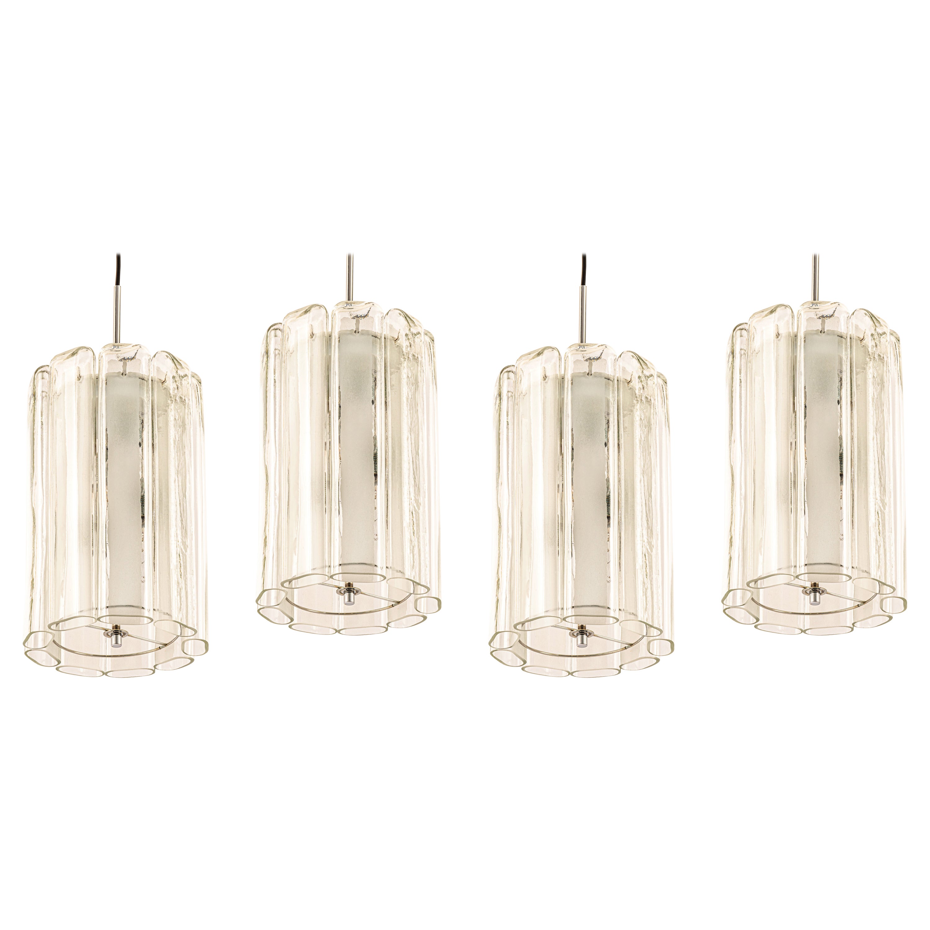 1 of 6 Cylindrical Pendant Fixture with Crystal Glass by Doria, Germany, 1970s For Sale