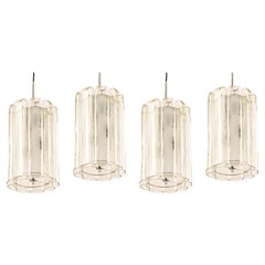 1 of 6 Cylindrical Pendant Fixture with Crystal Glass by Doria, Germany, 1970s