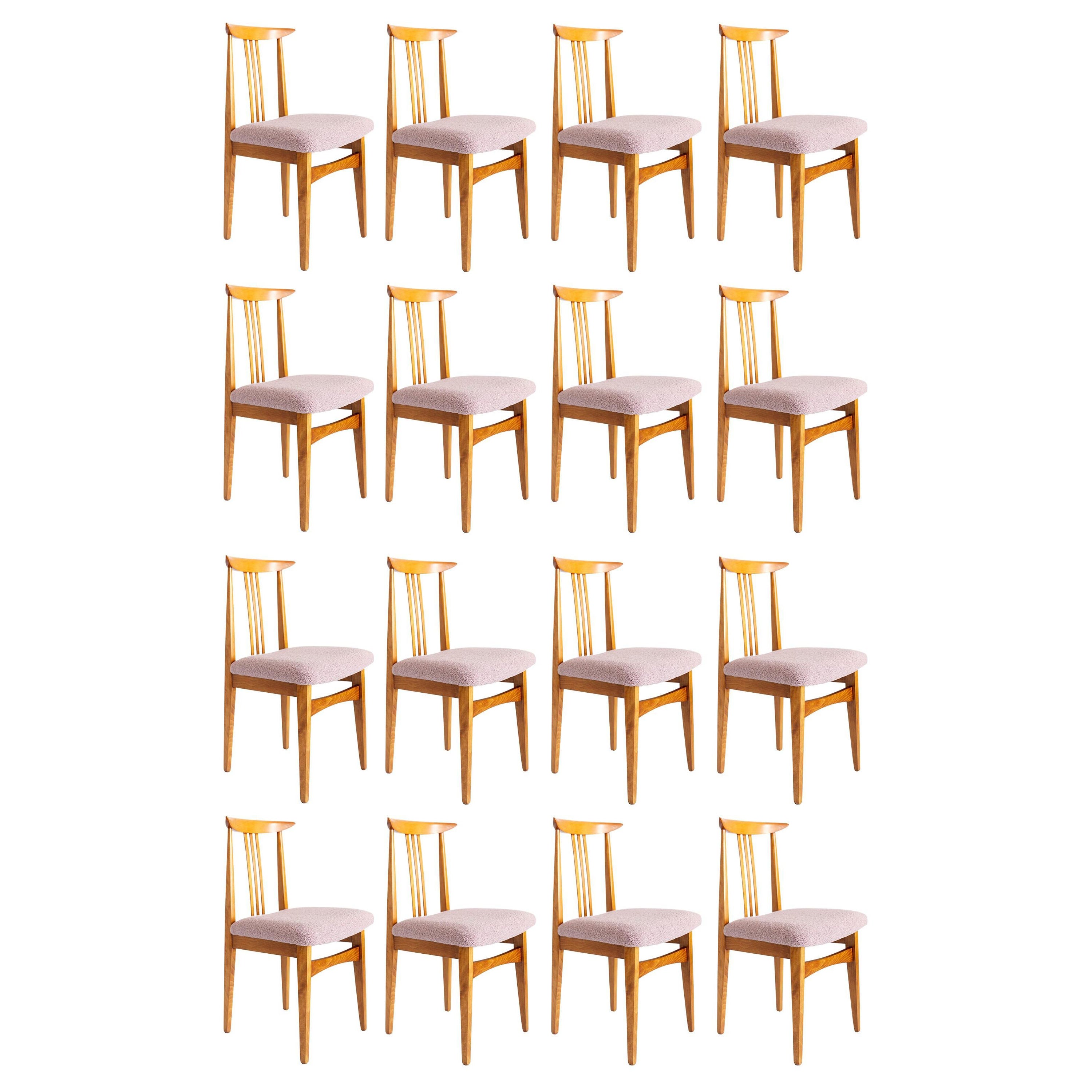 Set of Sixteen Mid-Century Pink Boucle Chairs, by Zielinski, Poland, 1960s