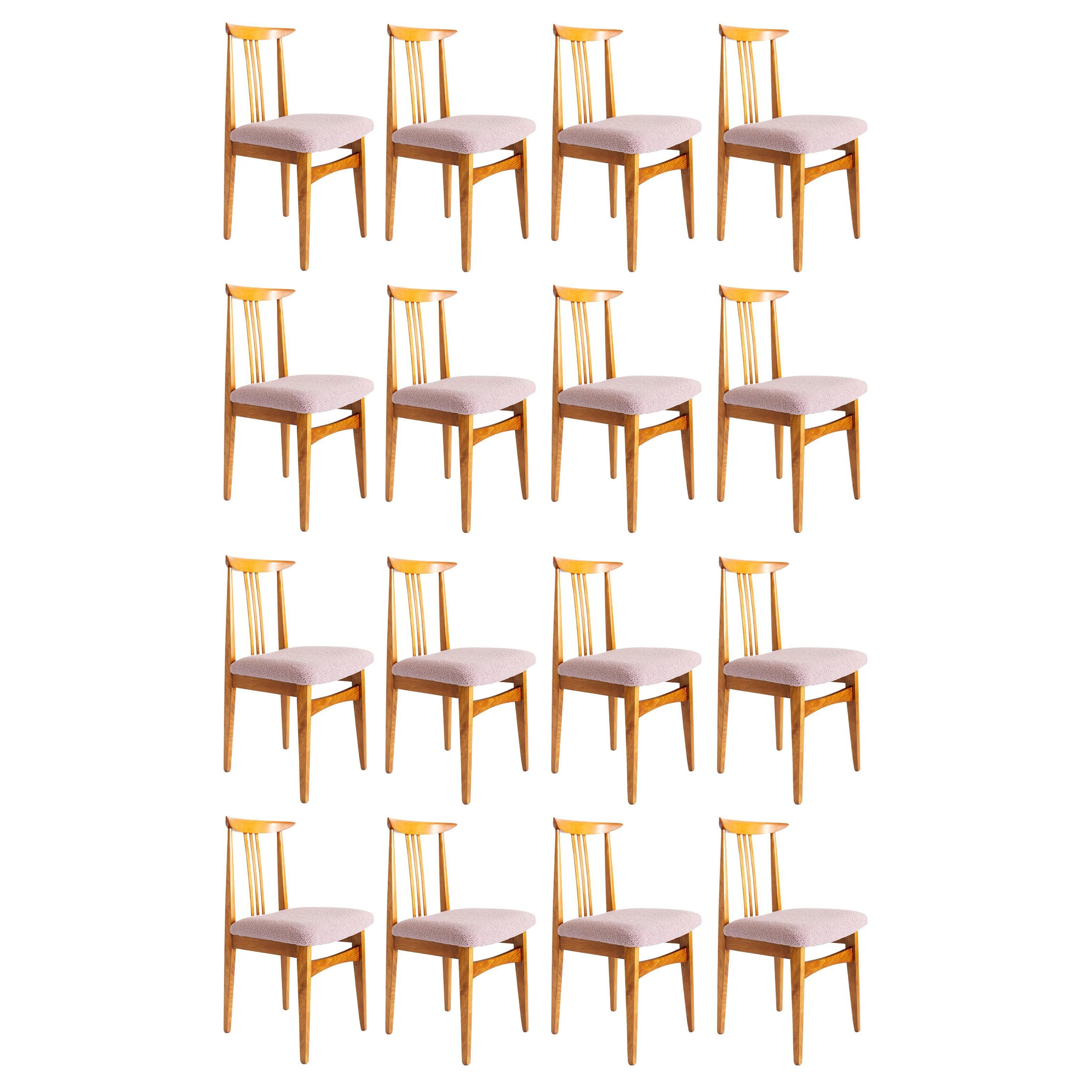 Ensemble de seize chaises en bouclette rose du milieu du siècle dernier, par Zielinski, Pologne, années 1960