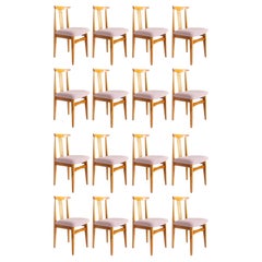 Vintage Set of Sixteen Mid-Century Pink Boucle Chairs, by Zielinski, Poland, 1960s
