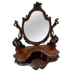 Magnifique miroir de coiffeuse victorien ancien en acajou sculpté de qualité supérieure