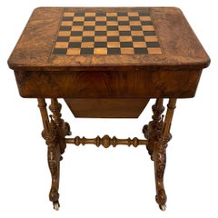 Unusual Antique Victorian Quality Burr Walnut Inlaid Games Table