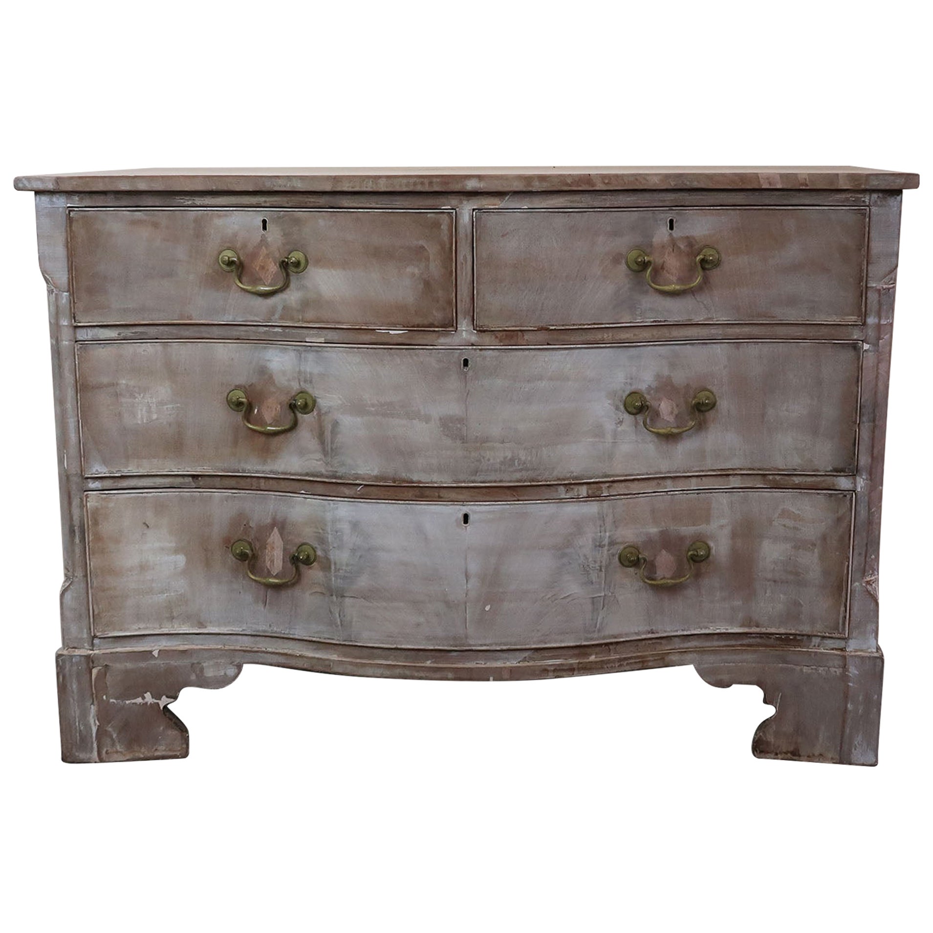 Antique Bleached Serpentine Fronted Commode, English C.1780