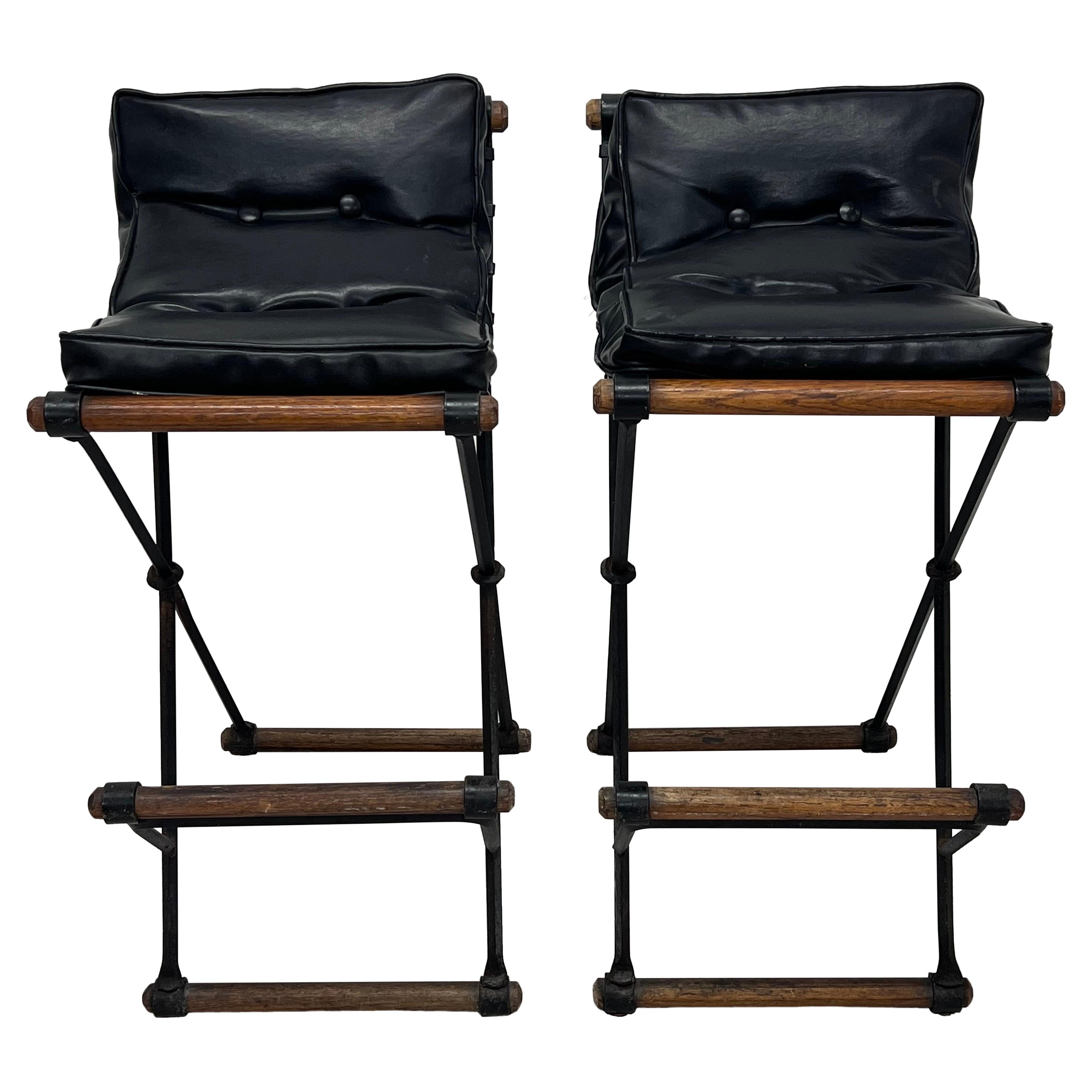 Cleo Baldon Bar Stools with Black Eco-Leather Cushions for Terra, a Pair