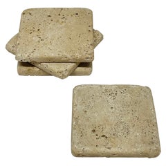 Set of Four Post Modern Sandblasted and Tumbled Travertine Coasters Italy, 1980s