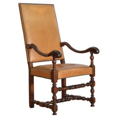 Italian Late Baroque Style Walnut and Leather Upholstered Armchair, 3rdq 19thc