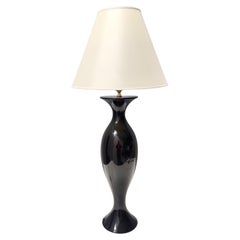 Black Lacquered Beech Table Lamp with White Lampshade by Roberto Ventura, Italy