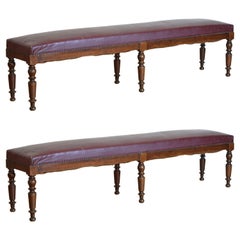 Pair French Louis Philippe Turned Walnut Bistro Benches, 2nd Quarter 19th Cen