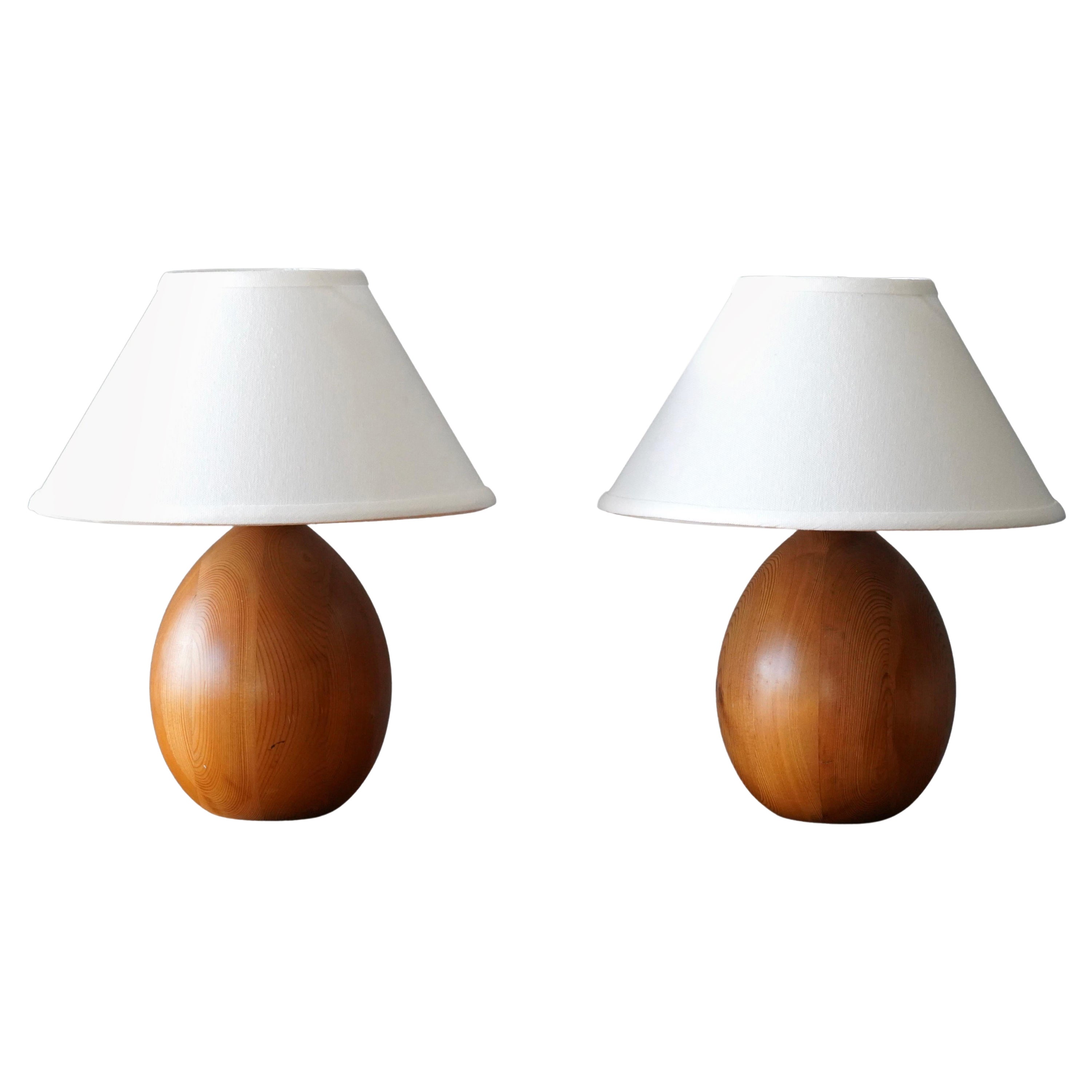 Uno Kristiansson, Table Lamps, Turned Solid Pine, Luxus, Sweden, 1970s