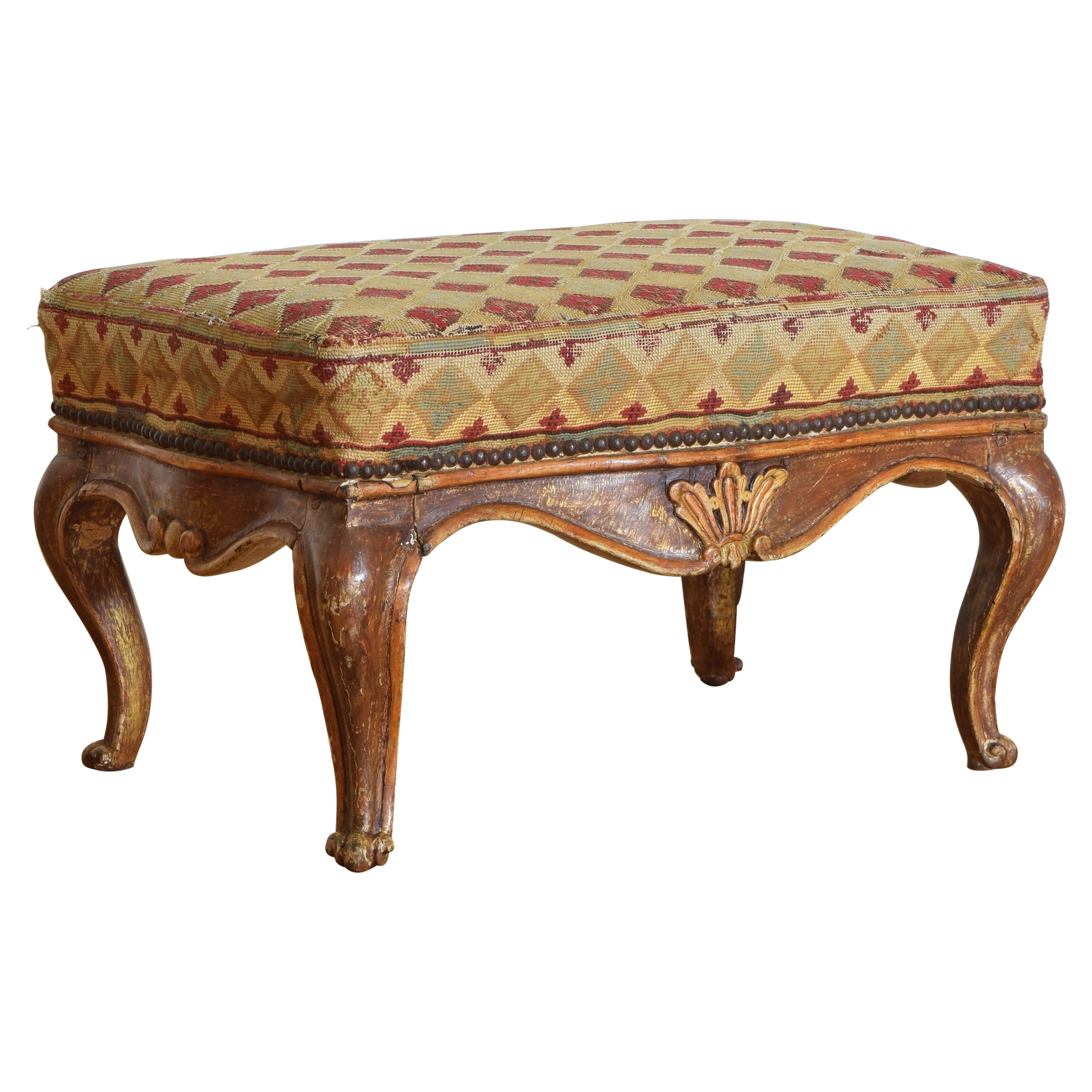 Italian, Piemontese, Rococo Period Lacquered and Gilded Footstool, Mid 18th Cen. For Sale