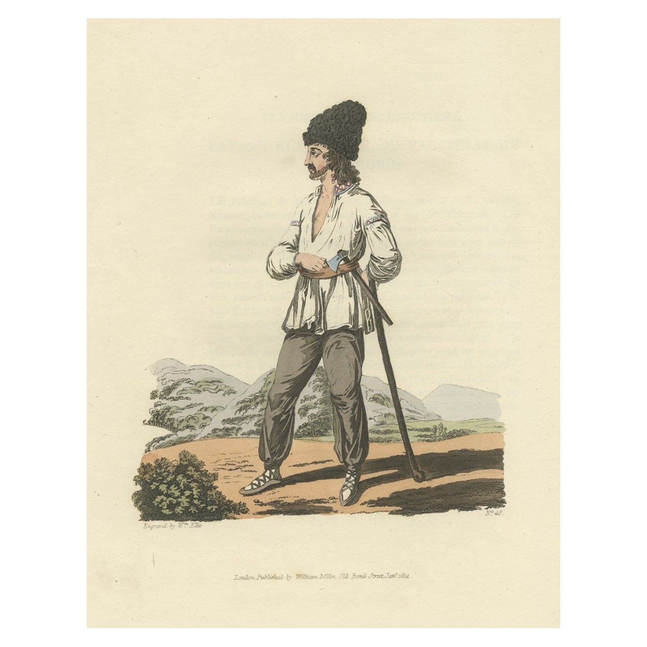Old Original Hand-Colored Print of a Peasant of Little Russia, 1804 For Sale