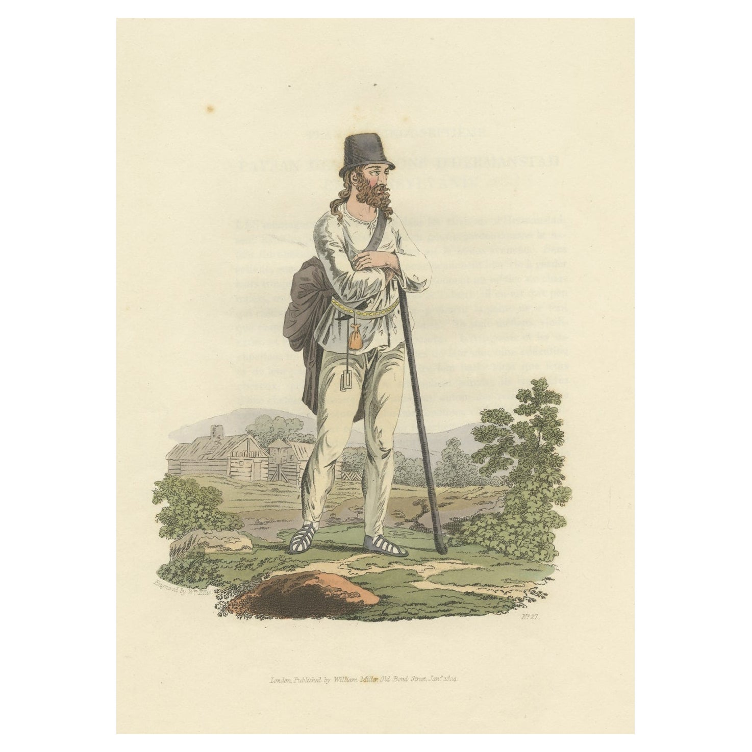 Old Print of a Peasant of Hermannstadt 'Sibiu', Transylvania, 1804 For Sale