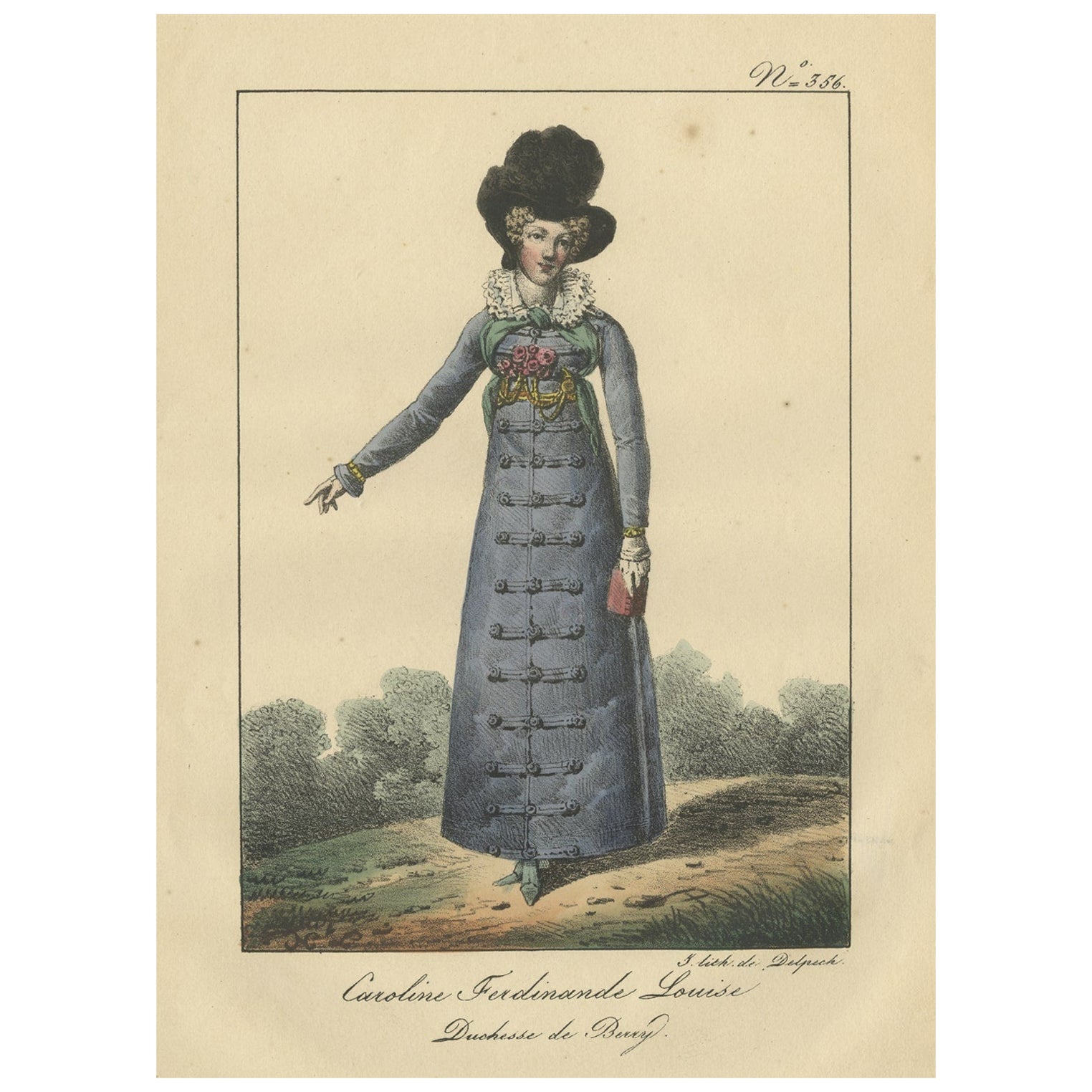  Lithograph of Italian Princess Marie-Caroline de Bourbon-Sicile, 1820 For Sale