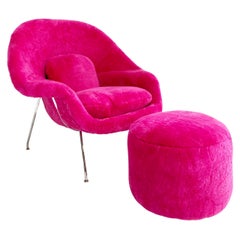 Forsyth Bespoke Eero Saarinen Womb Chair and Pouffe Ottoman in Patagonia Shearling