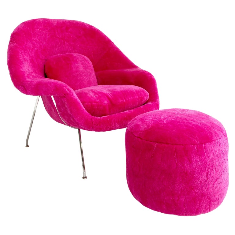 Forsyth Bespoke Eero Saarinen Womb Chair and Pouf Ottoman in Patagonia Shearling For Sale