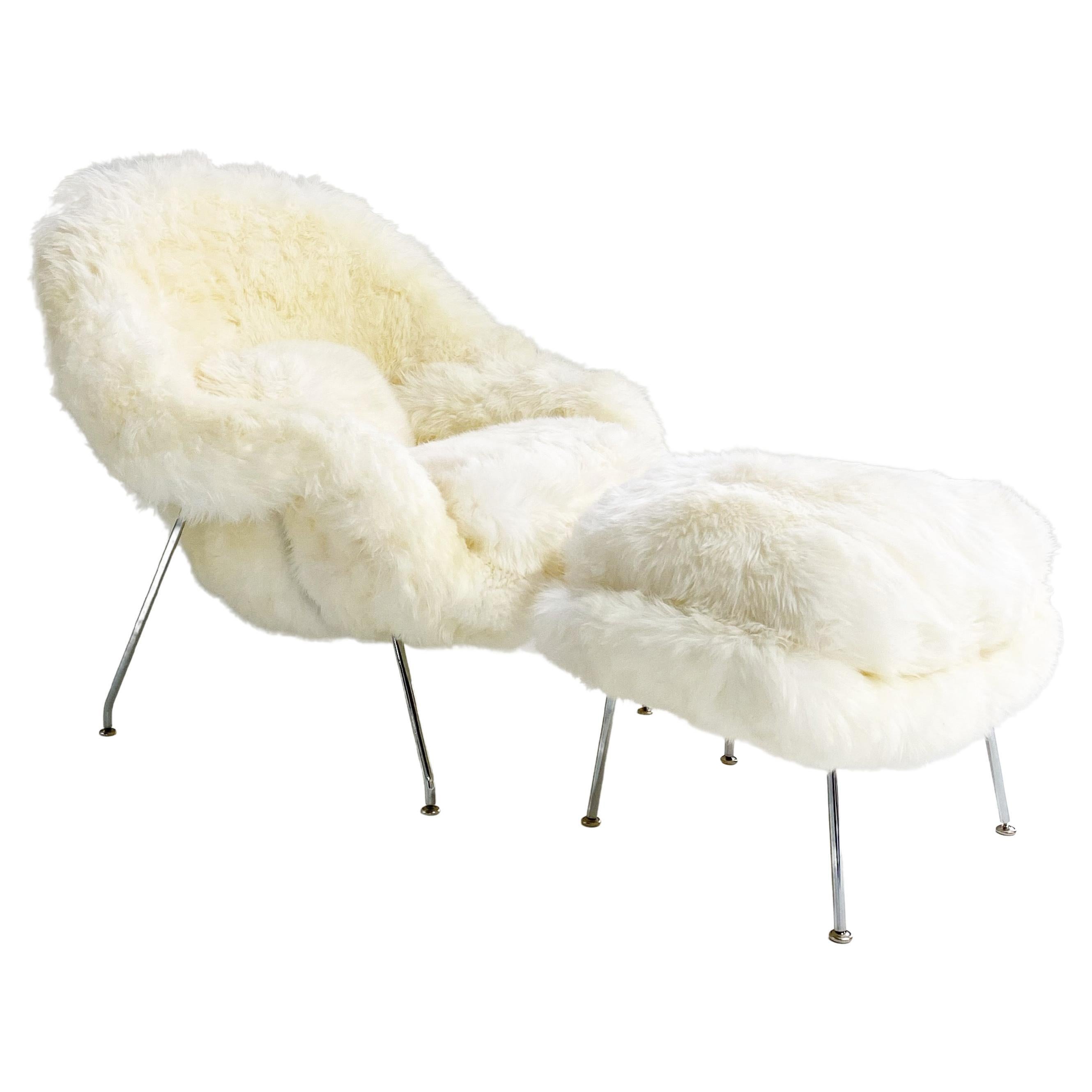 Forsyth Bespoke Womb Chair and Ottoman in New Zealand Sheepskin, Ivory