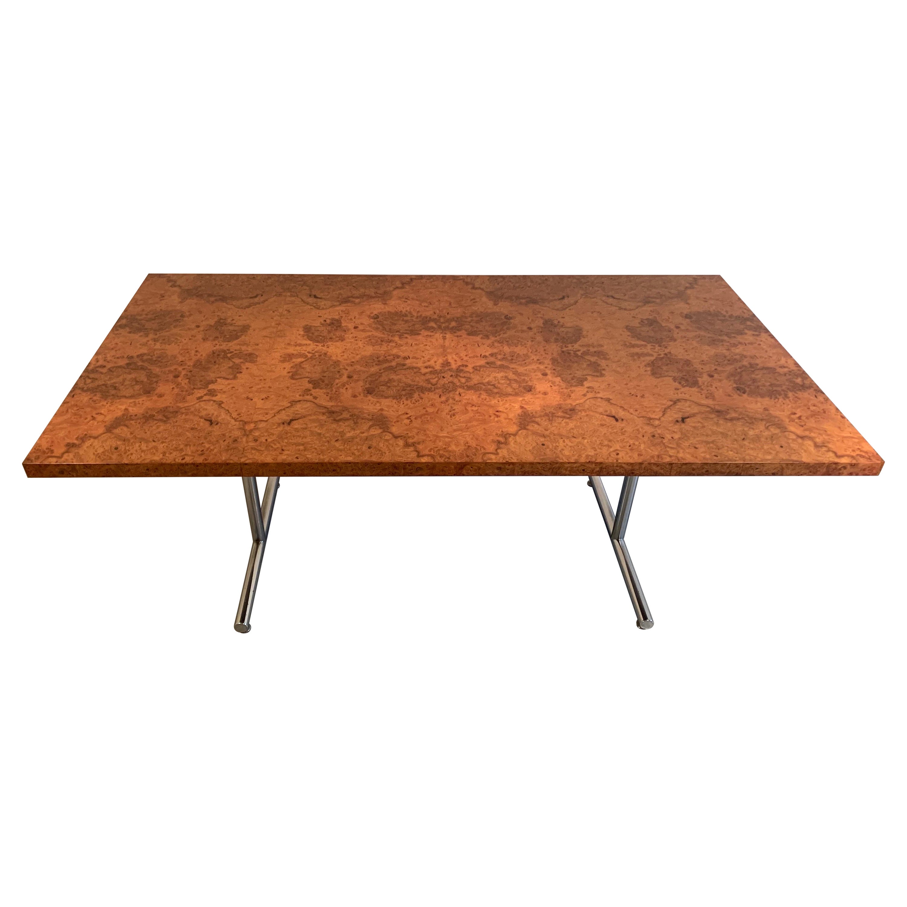 Milo Baughman Style Burlwood Desk Or Table By Stendig-Finland 