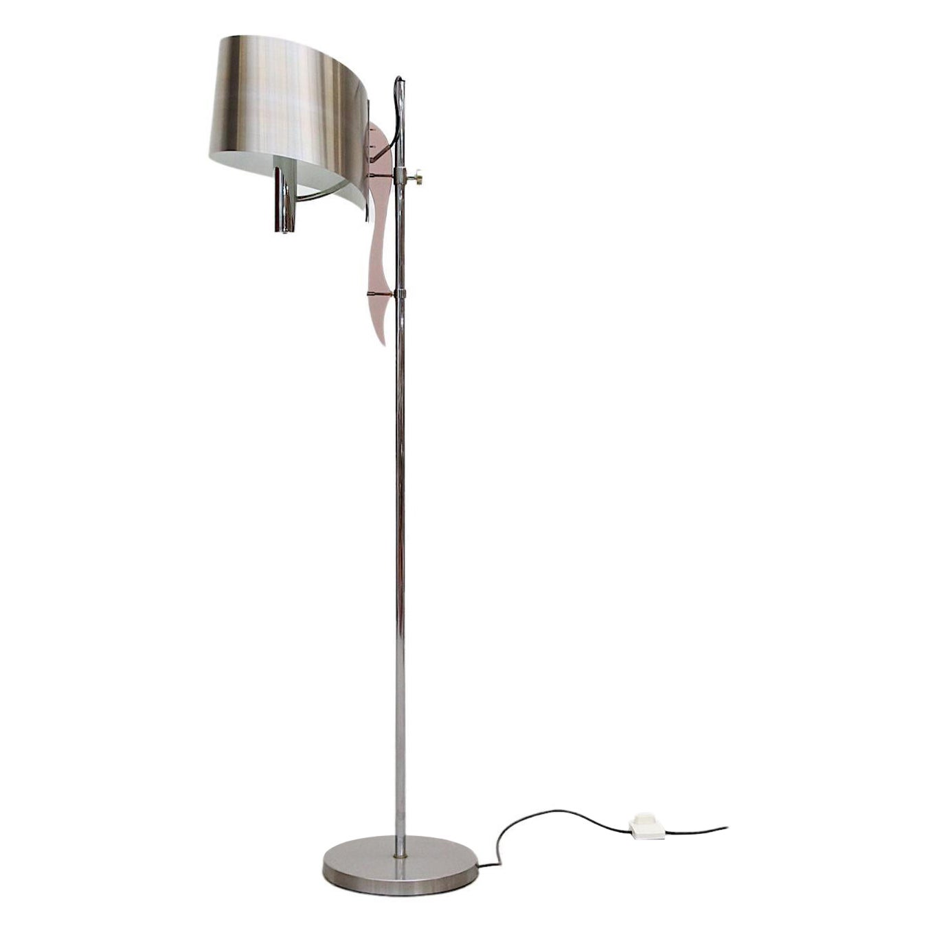 Maison Charles 1970's Brushed Aluminum Floor Lamp with Smoked Acrylic Accent For Sale