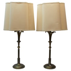 Pair of Brass Palm Frond Table Lamps