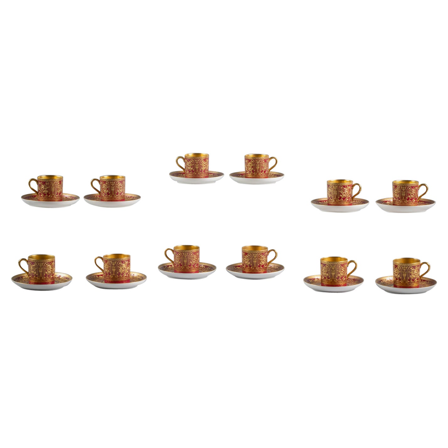 Set von 12 englischen Porzellan-Demitasse-Tellern und Untertassen, Royal Worcester, 1928