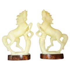 Matching Pair of Handcarved Italian Alabaster Horses