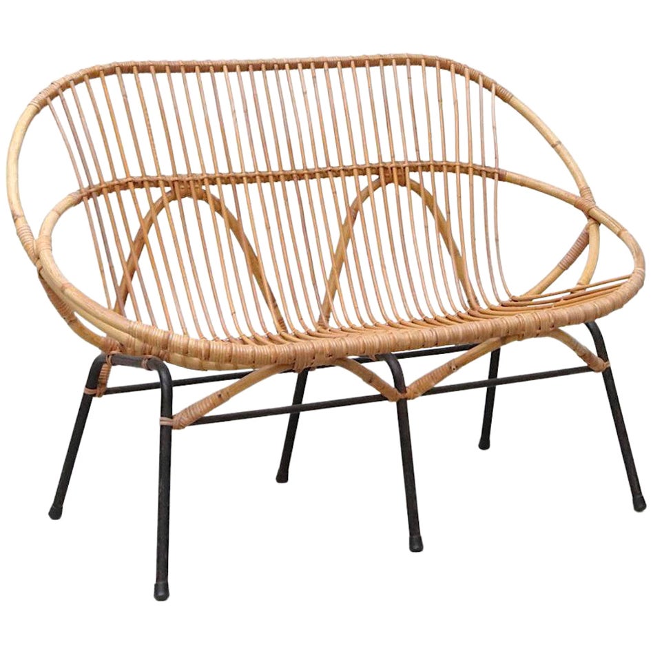 Mid-Century Rohe Noordwolde Bamboo Loveseat with Black Enameled Legs For Sale