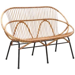 Vintage Mid-Century Rohe Noordwolde Bamboo Loveseat with Black Enameled Legs