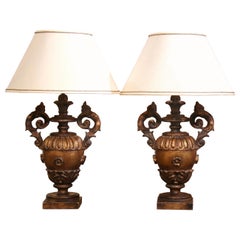 Pair of Mid-20th Century Italian Carved Giltwood Urn Form Table Lamps