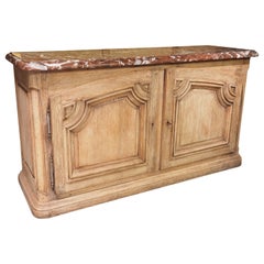 Early 18th C. French Oak Buffet De Chasse with Rouge De Languedoc Marble Top