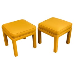 1970s Milo Baughman Style Parsons Mustard Wool Ottomans, a Pair