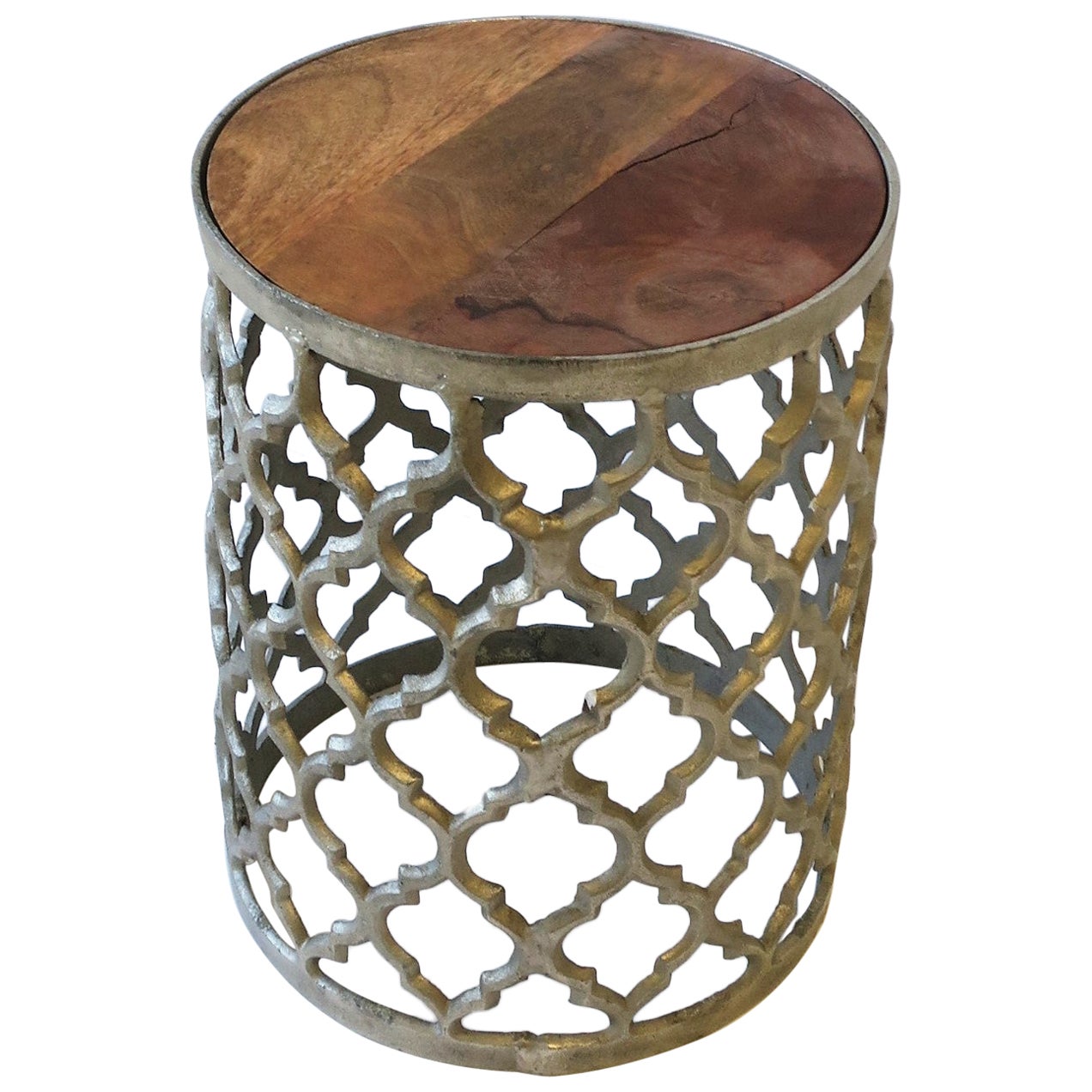 Moroccan Moorish Style Drinks Side Table with Wood Top