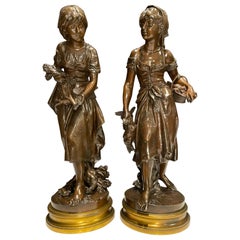 Pair of Bronze Young Girls by Mathurin Moreau