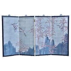 Retro Mid 20th Century Japanese Hand Painted Folding Screen