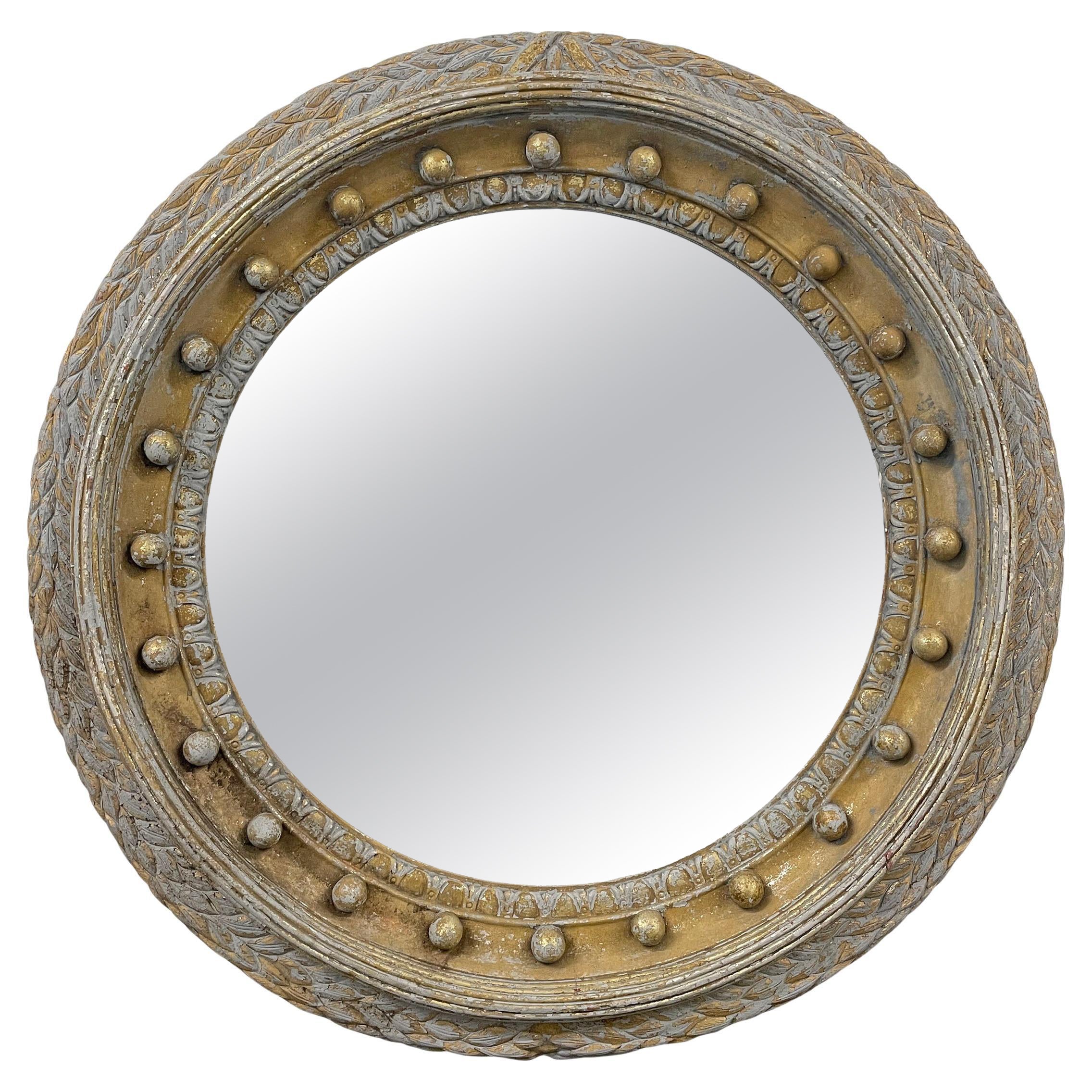 Massive Georgian-Inspired Gilt and Painted Framed Round Mirror For Sale