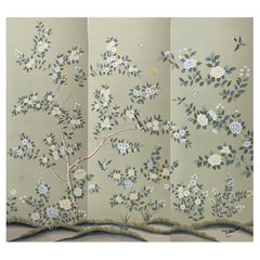 Floral Chinoiserie Wallpaper Hand Painted Wallpaper on Tea Paper, Accept Custom